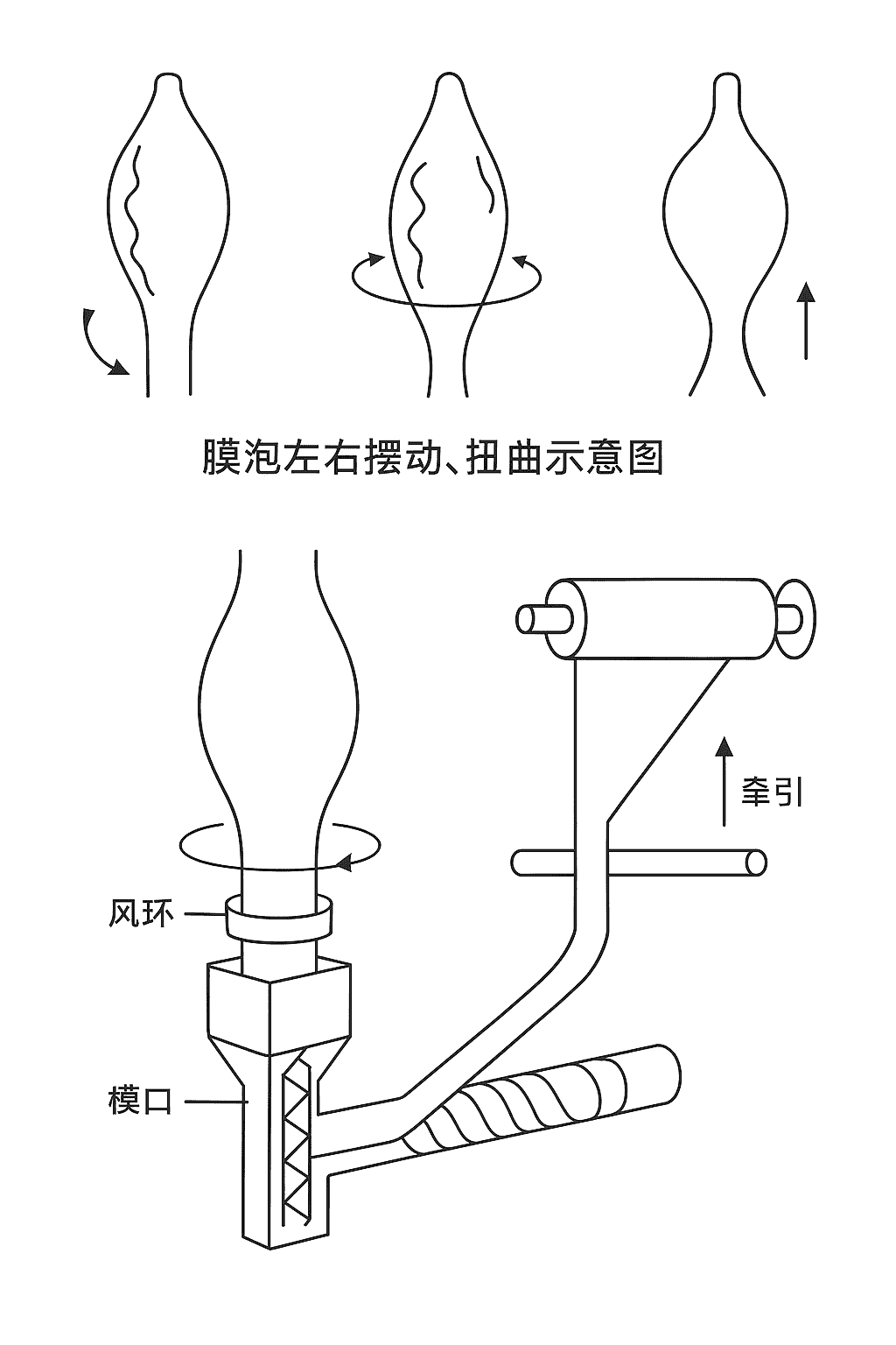 膜泡左右摆动、扭曲示意图